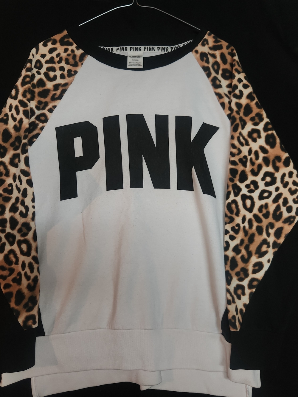 Victoria's Secret PINK White Pullover with Leopard-Print Sleeves